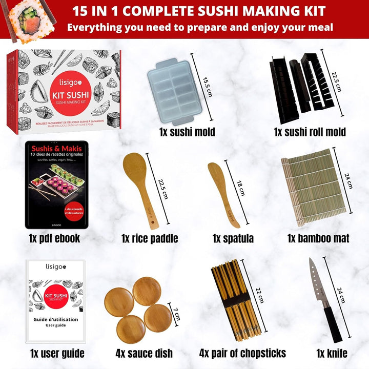 lisigoo Sushi maki maker Komplettset - Maki Maker Set - Maki Maker Set - Koffer mit Bambusmatte, Jap