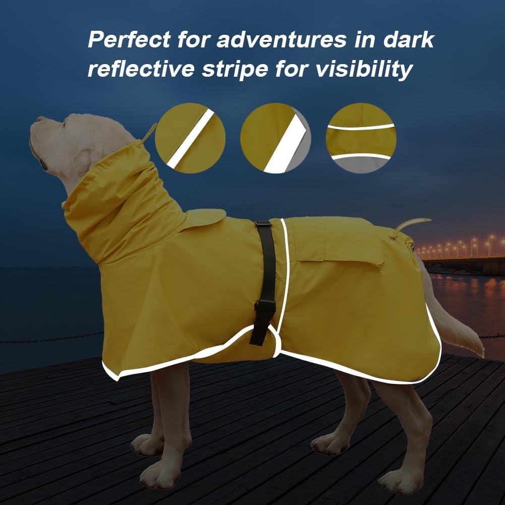 KOOGAL Wasserdichter Hunde-Regenmantel mit Kapuze, zupfender Poncho, Regenmantel für mittelgrosse un