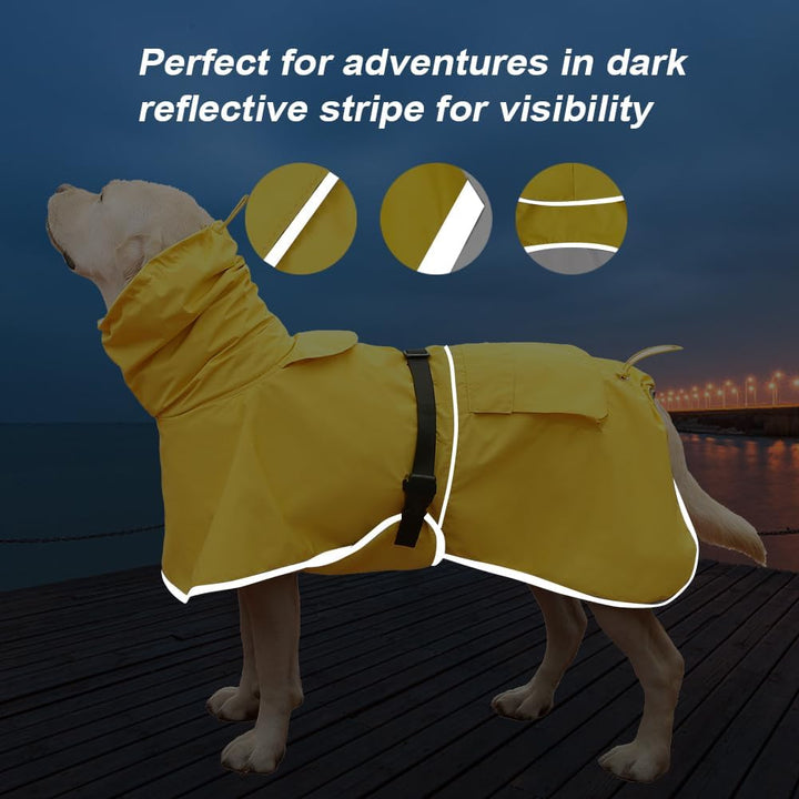 KOOGAL Wasserdichter Hunde-Regenmantel mit Kapuze, zupfender Poncho, Regenmantel für mittelgrosse un