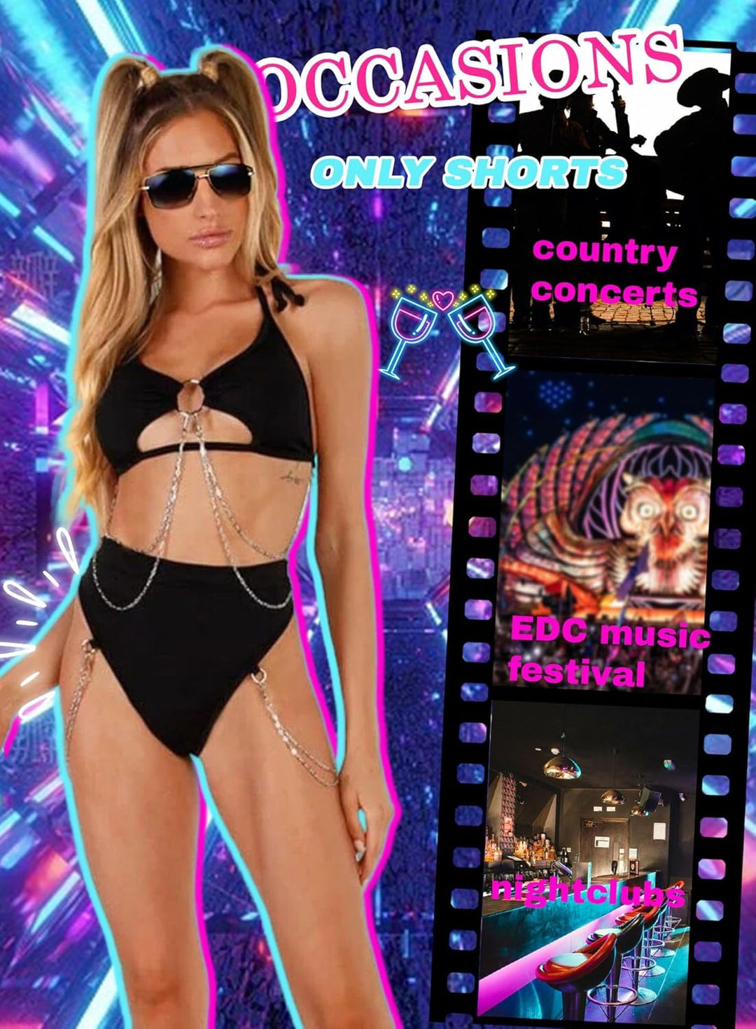 EVELUST Rave Booty Shorts für Damen – Hoch Taillierte Badeshorts Scrunch Sporthose Kurze Leggings Go