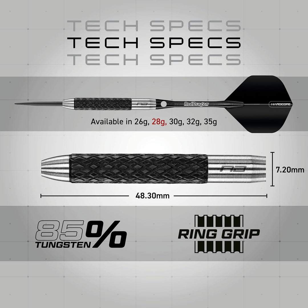 RED DRAGON Rat 26g, 28g, 25g, 30g, 32g oder 35g Tungsten Darts mit Flights und Schäfte 28.0 Gramm, 2