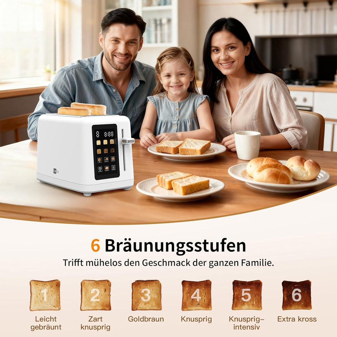aeco toastlab MAX Toaster 2 Scheiben, LED Touchscreen, 850W, 6 Bräunungsstufen, mit Brötchenaufsatz,