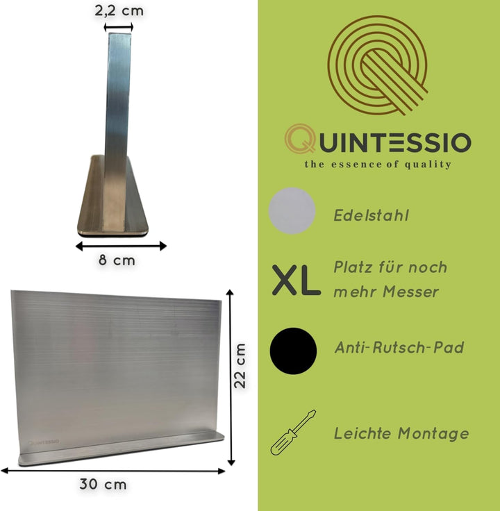QUINTESSIO Messerblock magnetisch ohne Messer - Beidseitiger Messerhalter magnetisch aus Edelstahl -