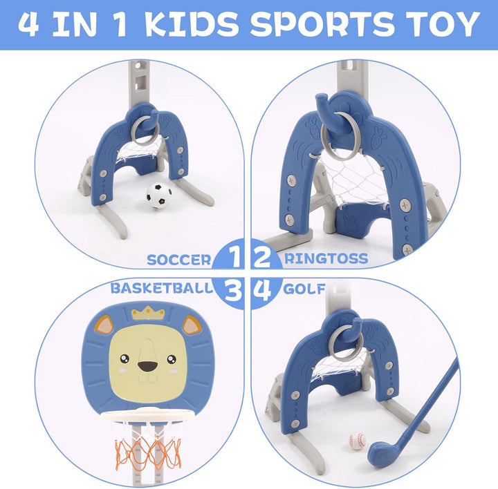 Kinder Basketballkorb 4 in 1 Basketballkorb Indoor Outdoor mit Basketbälle Fussballtor Wurfspiel Gol