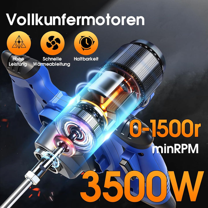 RITHRY Quirl Mörtelrührer, Rührwerk 3500W Mörtelrührer Farbrührer with 6 Speed Drehzahlelektronik, 0
