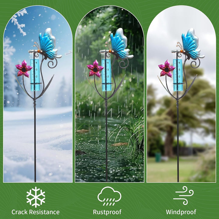 Regenmesser für Garten, Gartendekoration Regenmesser Glasregenwasserzähler, Gartenstecker Elf Stehen