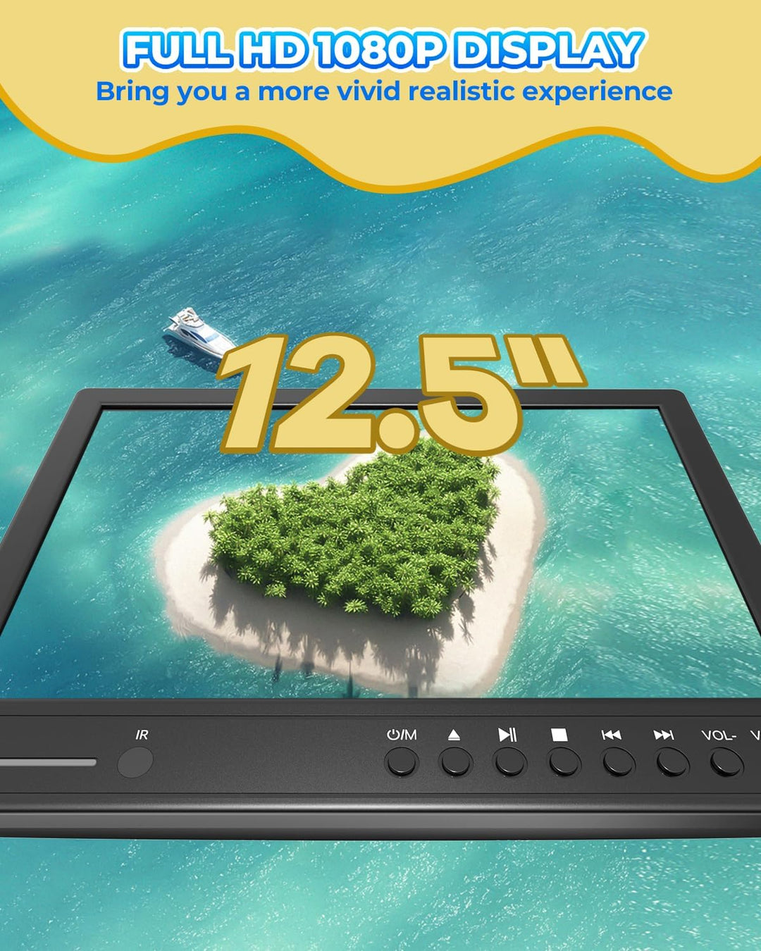 Arafuna 12,5 Zoll DVD Player Auto,1080p Auto Fernseher, DVD Player Auto Kinder Supporte l'entrée USB