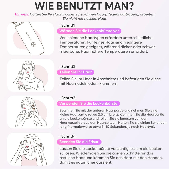 Kabellose Lockenstabbürste, 2024 NEU Tragbare Reise-Lockenstab-Minibürste für Frauen, 7000 mAh USB-a