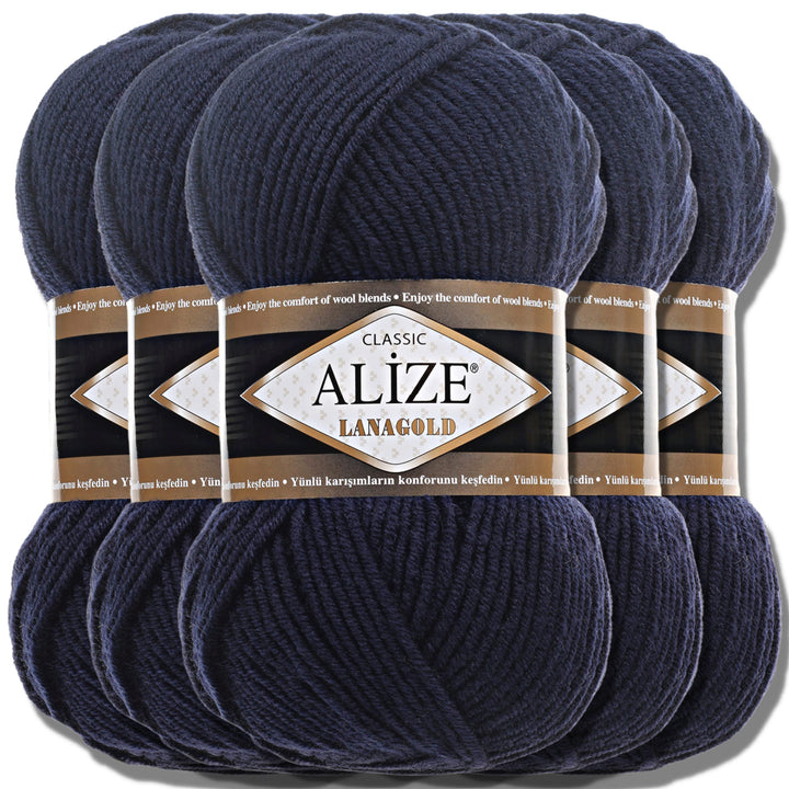 Alize 5 x 100g Lanagold Classic Türkische Premium Wolle Baumwolle und Acryl Uni Handstrickgarne | Ya