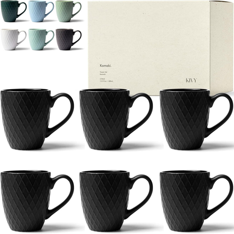 KIVY Tassen Set 6er x 400ml - Grosse Kaffeetassen Set 6er - Kaffeetasse gross - Teetassen Set - Schw
