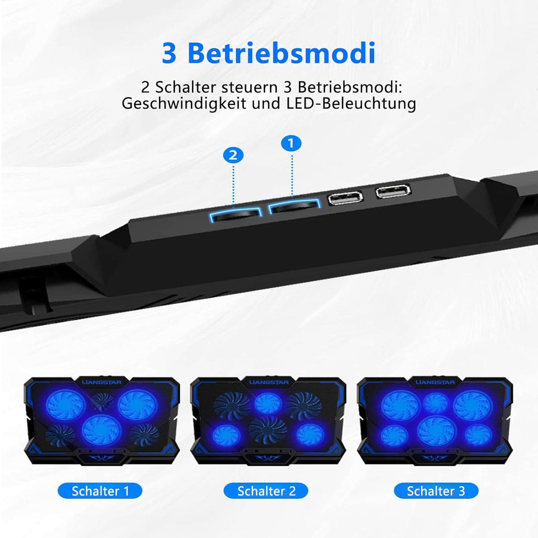 LIANGSTAR Laptop Kühler | Laptop Kühlpads für 12-17 Zoll Notebook | 6 Lüfter mit LEDs | 2200 RPM | G
