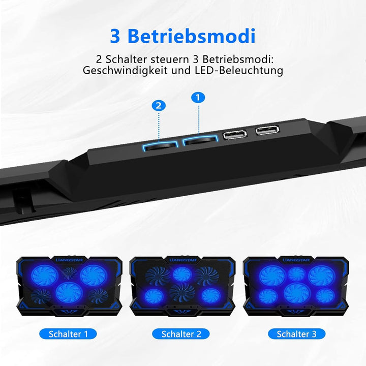 LIANGSTAR Laptop Kühler | Laptop Kühlpads für 12-17 Zoll Notebook | 6 Lüfter mit LEDs | 2200 RPM | G