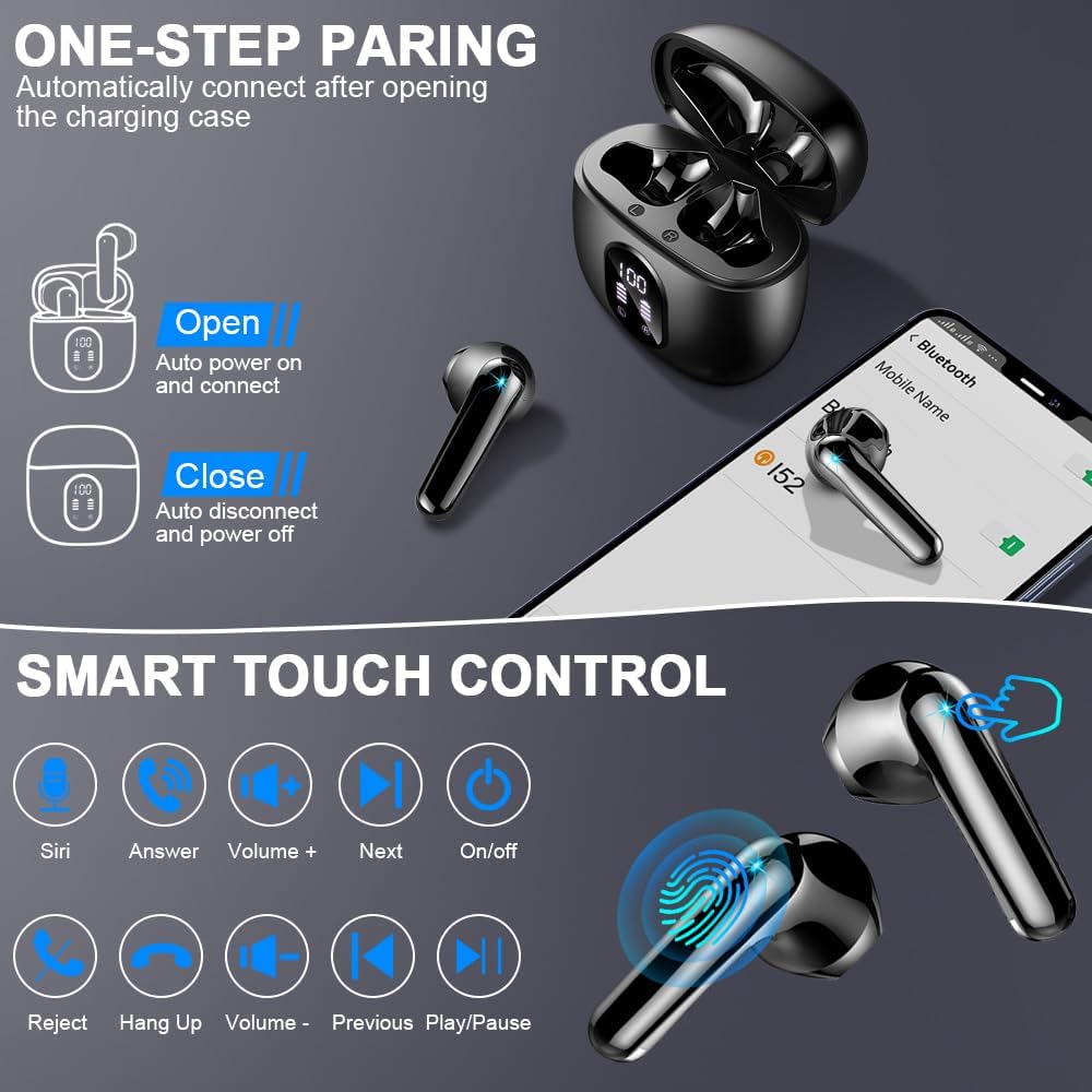 Bluetooth Kopfhörer, Kopfhörer Kabellos Bluetooth 5.4 In Ear kopfhörer bluetooth mit 4 Mic, 50H Kabe