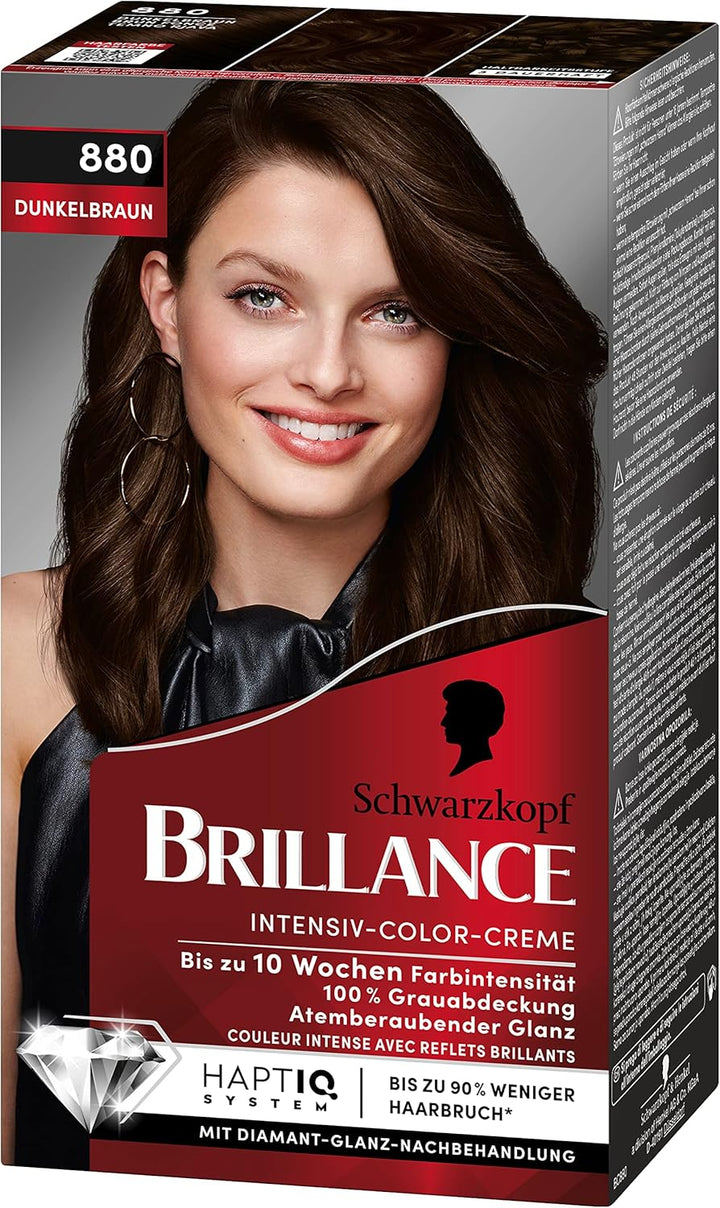 Brillance Intensiv-Color-Creme 880 Dunkelbraun (160 ml), dauerhafte Haarfarbe mit Diamant-Glanz und