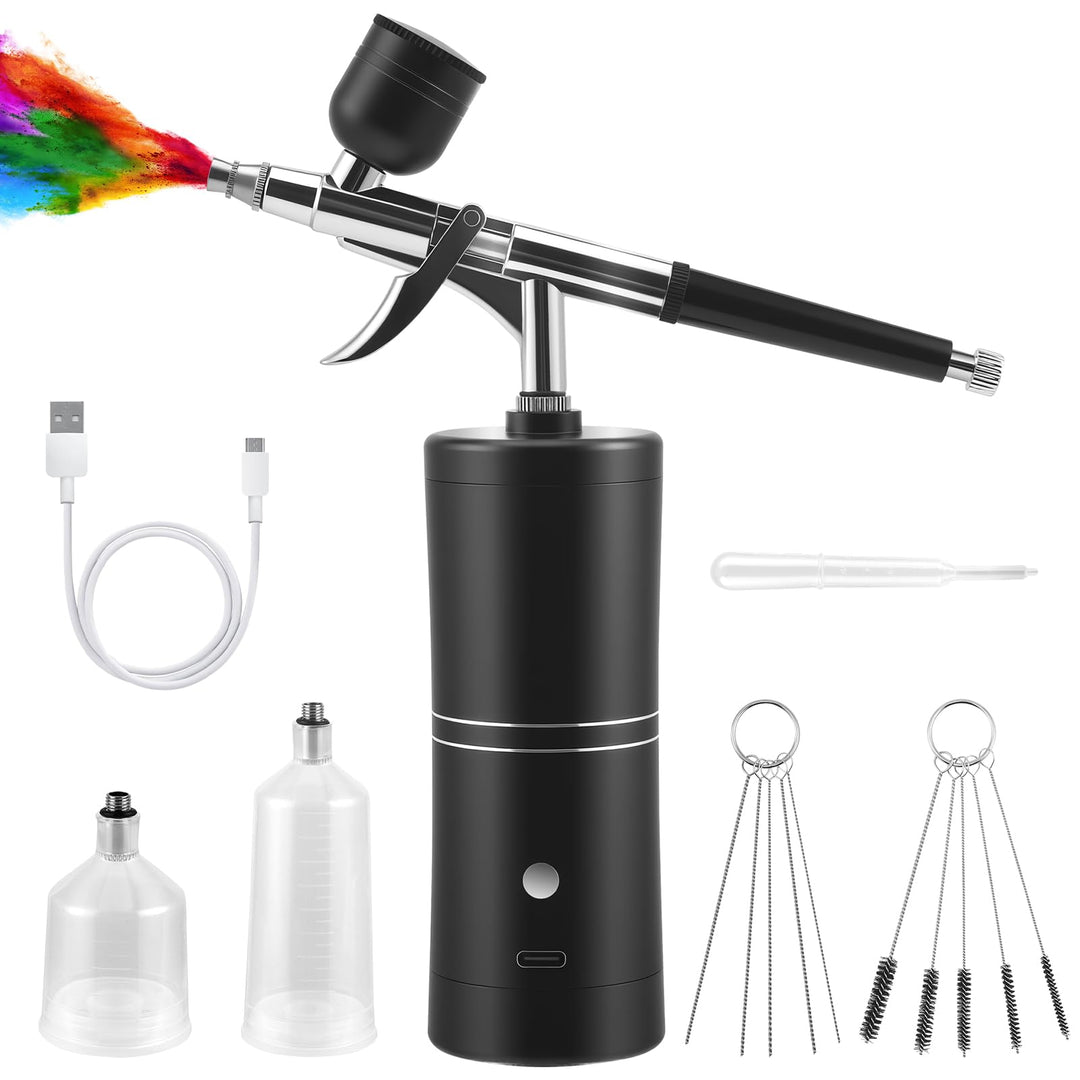 Airbrush-Set mit Kompressor – tragbar und wiederaufladbar, mit einer 0,3-mm-Düse, 5 Reinigungsnadeln