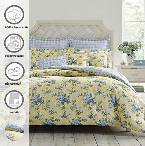 Laura Ashley Collection Cassidy Sets, Baumwolle, Weiches Gelb/Grün/Blau, Queen Queen Weiches Gelb/Gr