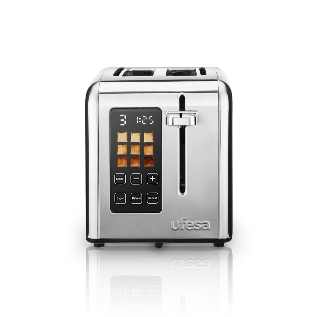 Ufesa Digital Future Toaster Edelstahl mit 2 Scheiben, 950W Leistung, 9 Bräunungsgrad für Brot und B