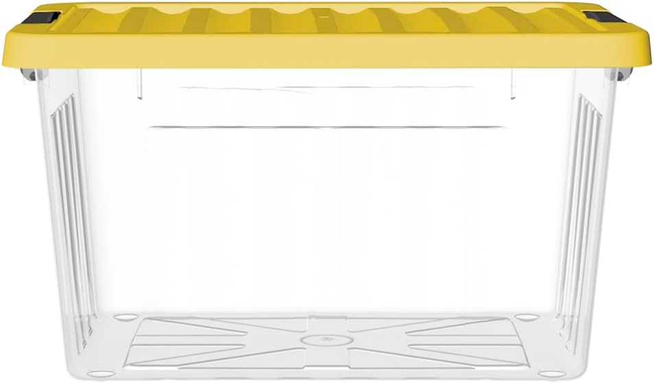 Cetomo 15L*4 Kunststoff-Aufbewahrungsbox Transparent mit langlebigen gelben Deckel und Sicherheitsve