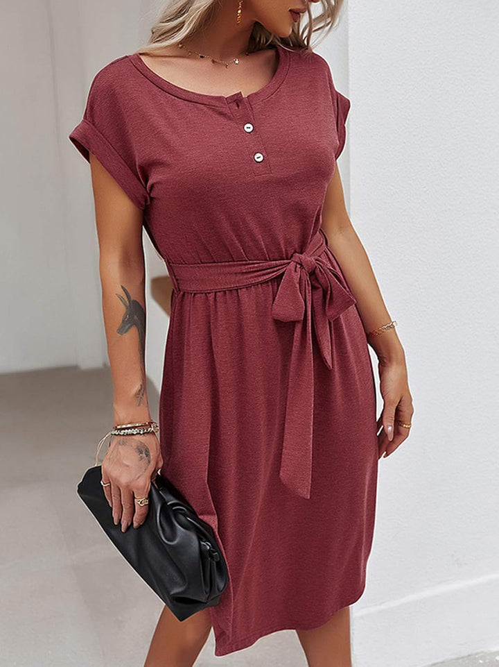 Bequemer Laden Damen Sommer Kleid Knopfleiste Kurzarm Midi Kleider Elegant Sommerkleid Businesskleid