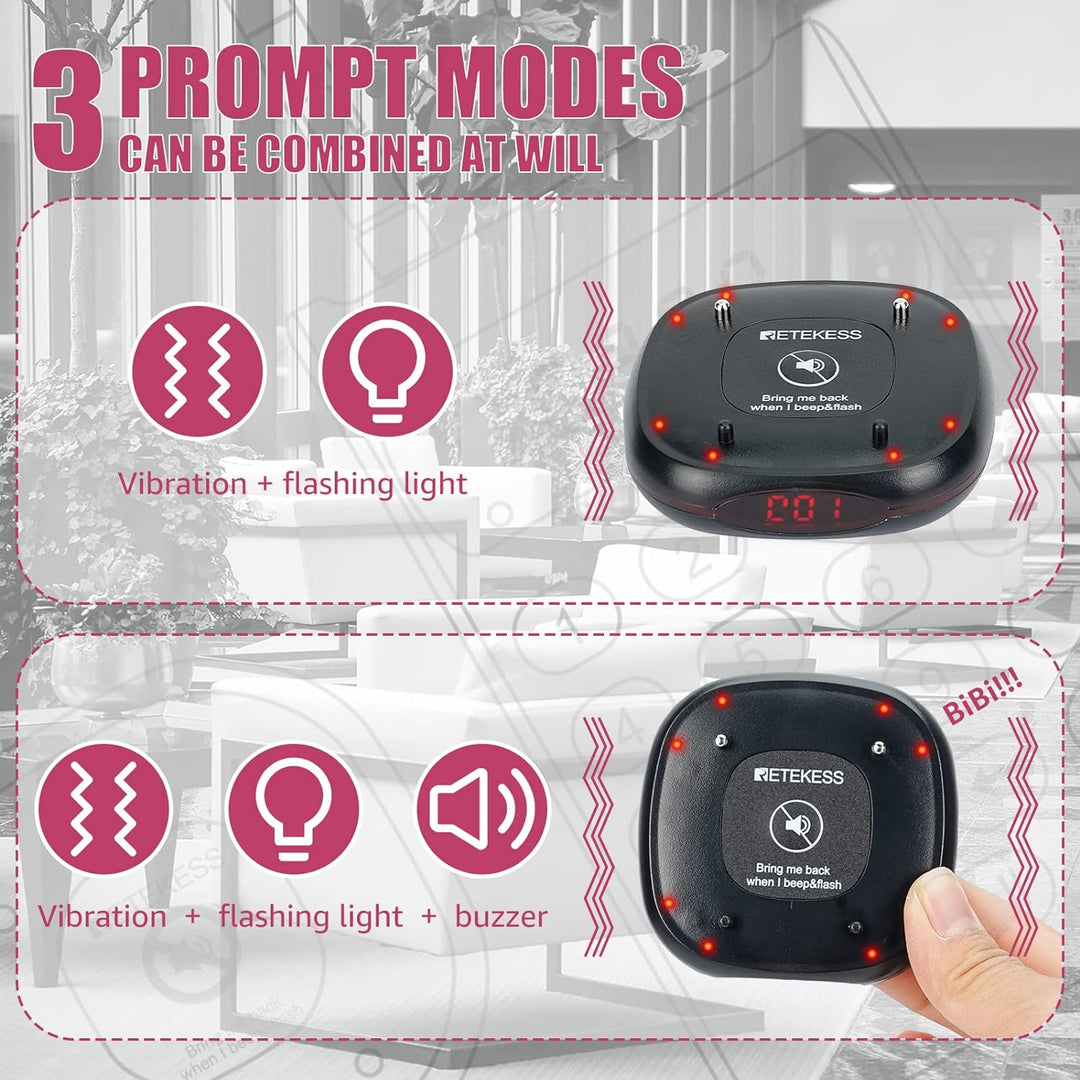 Retekess TD161 Pager Rufsystem mit Halterung, 500M Pager System mit Gebührenfreiem Tastatursender, E