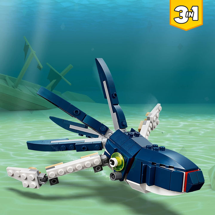 LEGO Creator Bewohner der Tiefsee, Spielzeug mit Meerestieren Figuren: Hai, Krabbe, Tintenfisch und