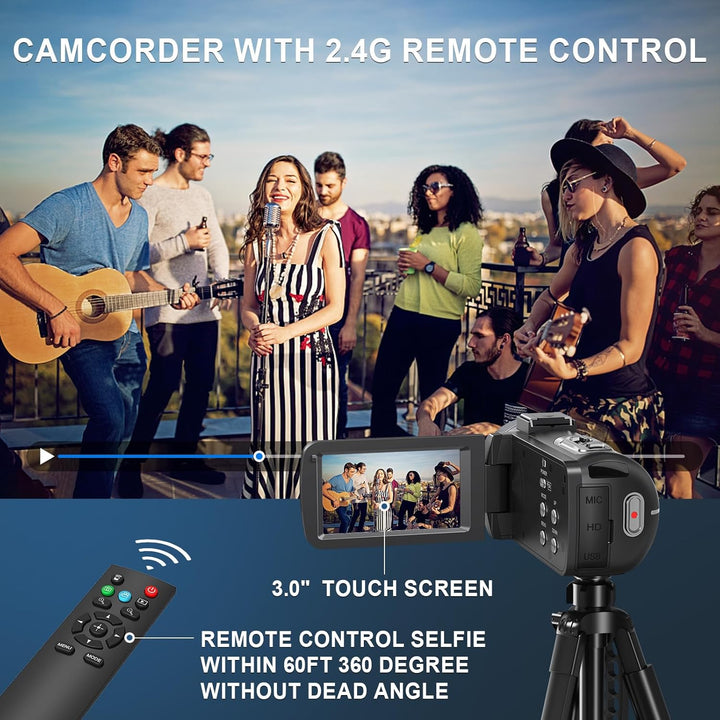 Videokamera 8K 64MP Camcorder 18X Digitalzoom IR Nachtsicht Vlogging Kamera, 3,0 Zoll UHD Touchscree