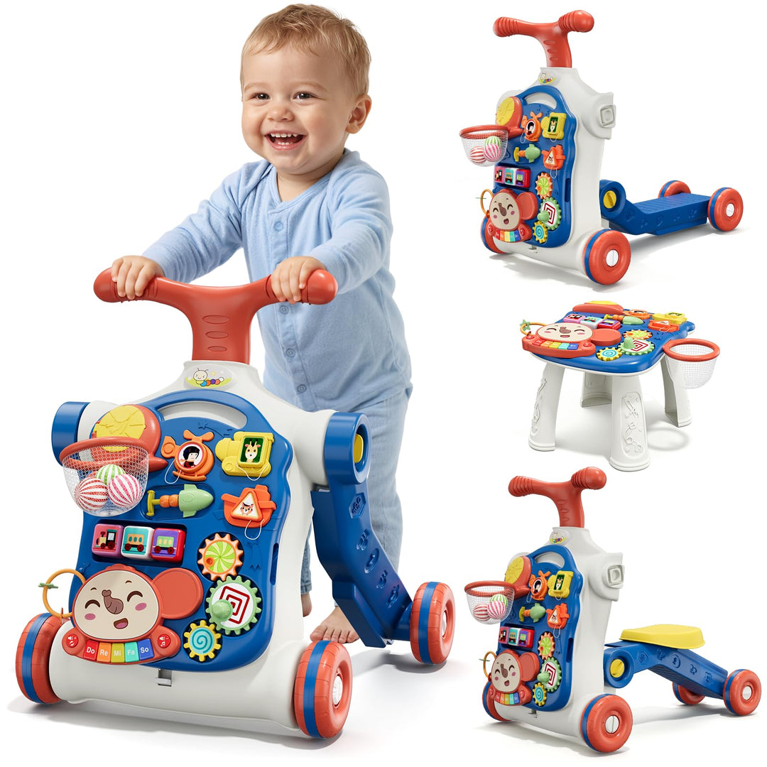 HYES 5 in 1 Lauflernwagen, Baby Spiel und Lauflernhilfe mit Musik und Abnehmbarem Spielboard, Laufwa