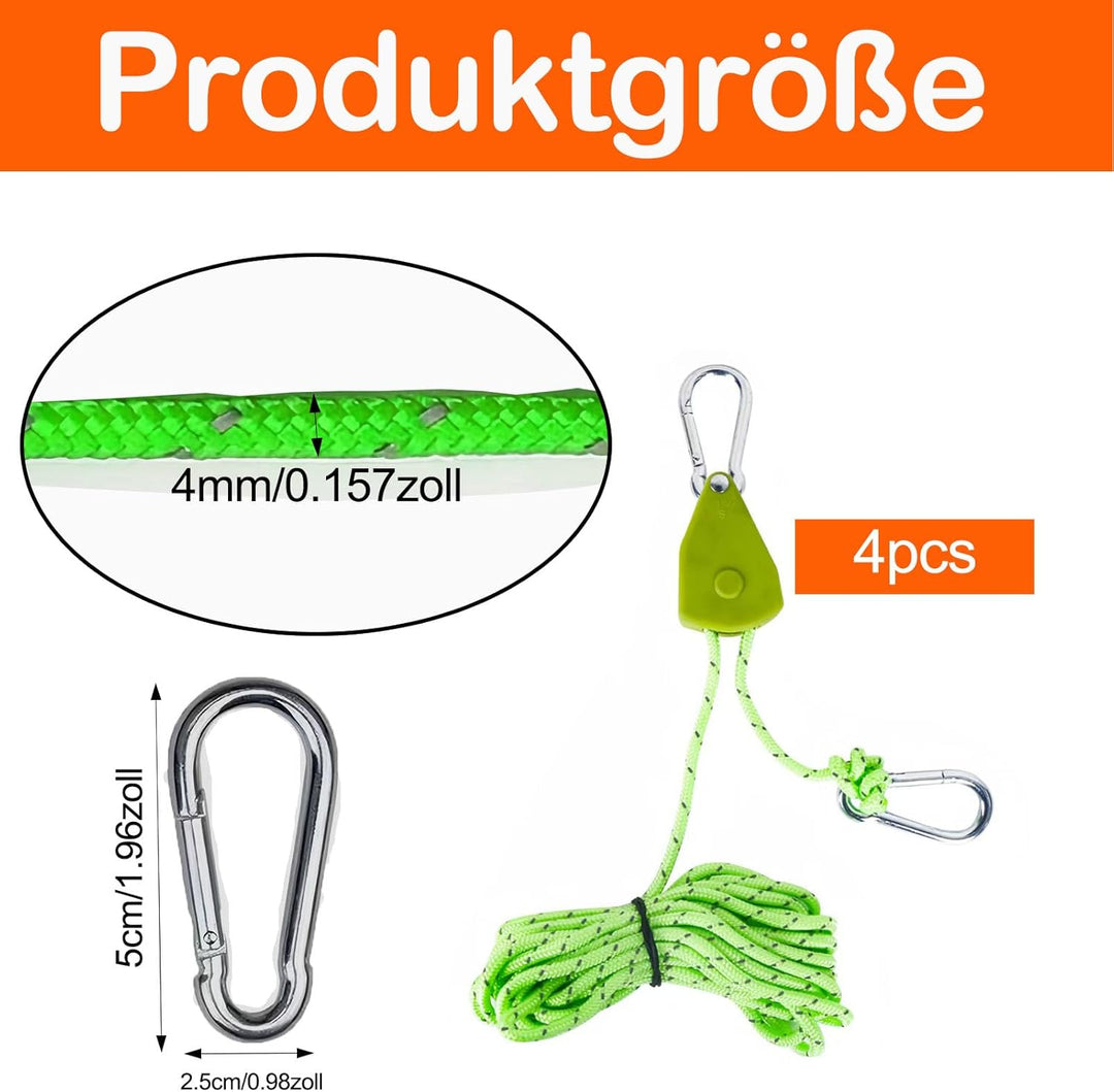 4 Stück Leichte Abspannleine Zeltschnur Reflektierend Zeltseil mit Spanner Einsteller für Outdoor-Ca