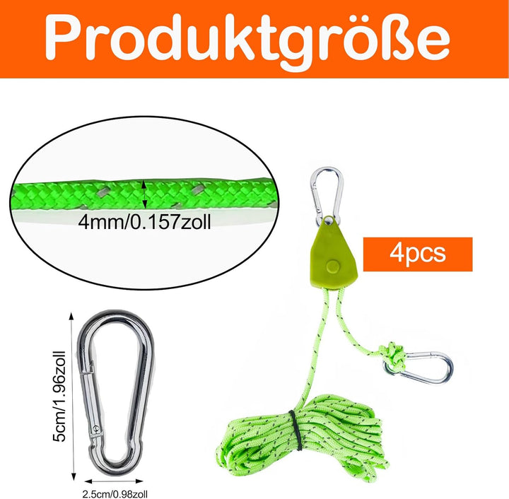 4 Stück Leichte Abspannleine Zeltschnur Reflektierend Zeltseil mit Spanner Einsteller für Outdoor-Ca
