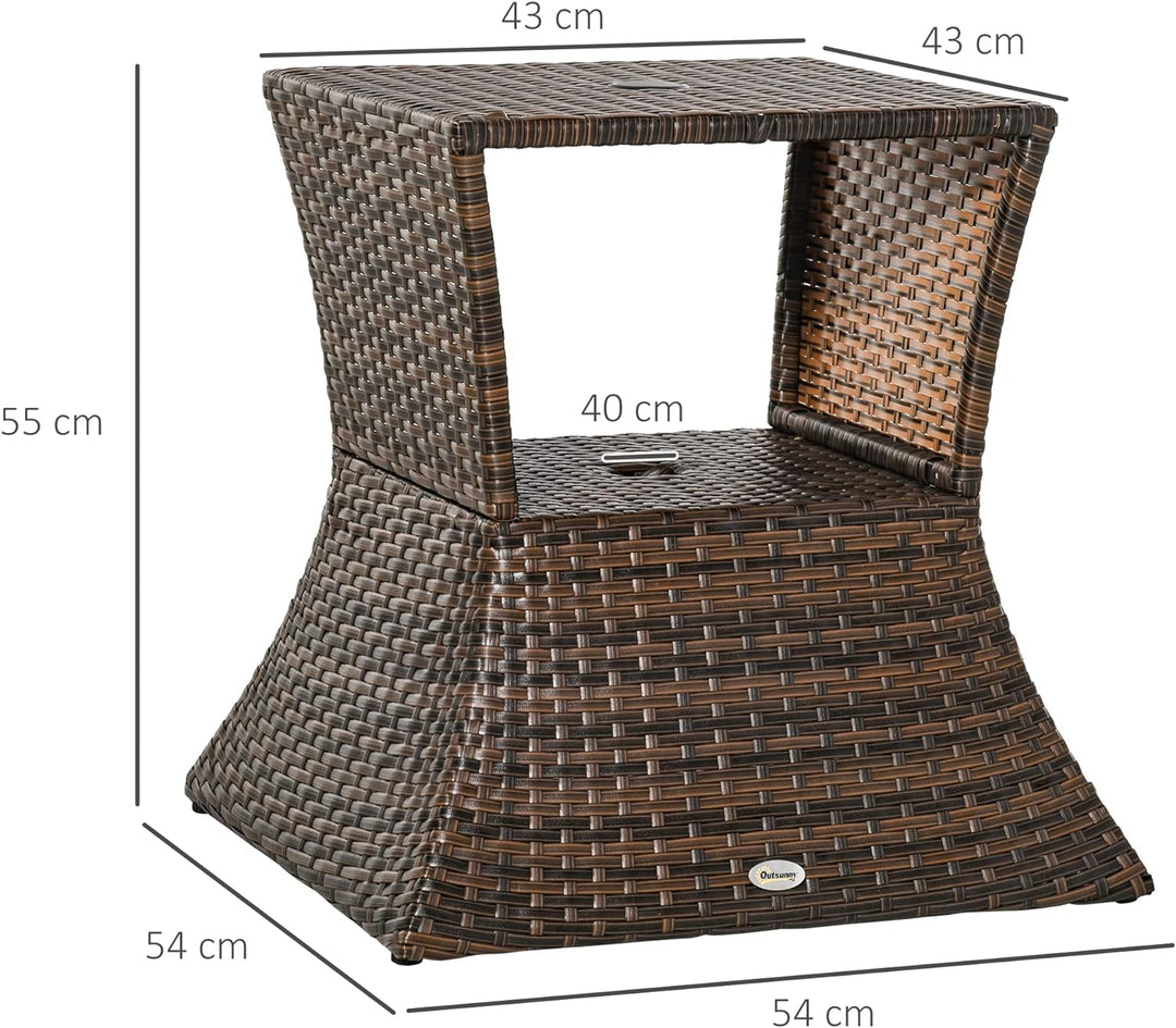 Outsunny Gartentisch Beistelltisch Sonnenschirmständer Gartenmöbel Terrasse Polyrattan Braun 54 x 54