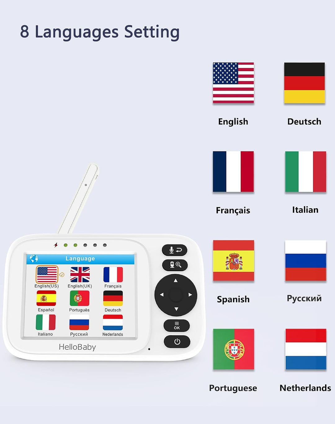 HelloBaby Babyphone mit 2 Kameras ohne WLAN, 3,2 Zoll Bildschirm