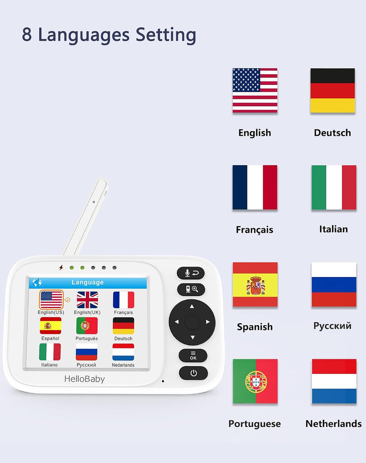 HelloBaby Babyphone mit 2 Kameras ohne WLAN, 3,2 Zoll Bildschirm