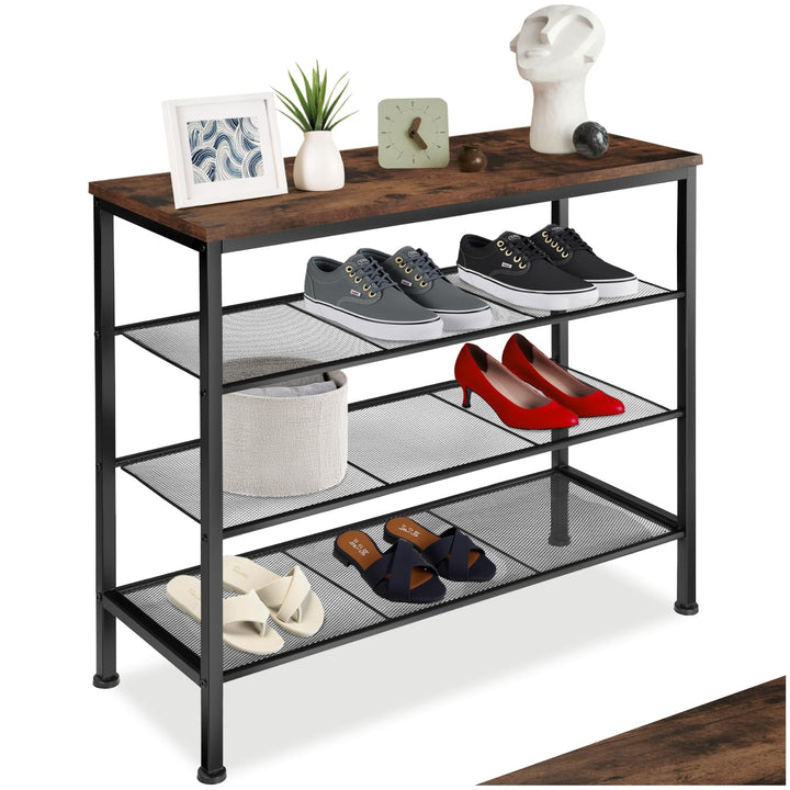 tectake 800955 Schuhregal schmal mit Ablagefläche, Schuhablage aus Holz Metall, Industrie-Design, 4