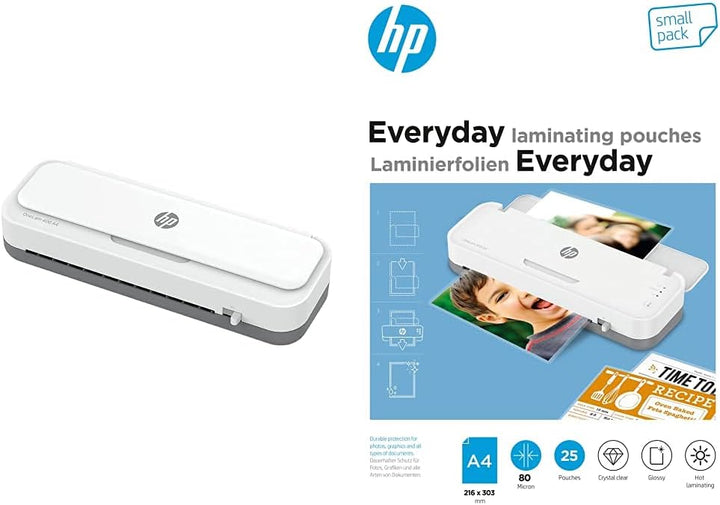 HP OneLam 400 A4, Laminiergerät, 75/80 - 125 Micron, 400 mm pro Minute + HP Everyday Laminierfolien,