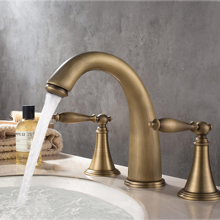 3 Loch Waschtisch Armatur, Antiker Wasserhahn Drei Loch Montage, Armaturen Waschbecken Gold, für Hei