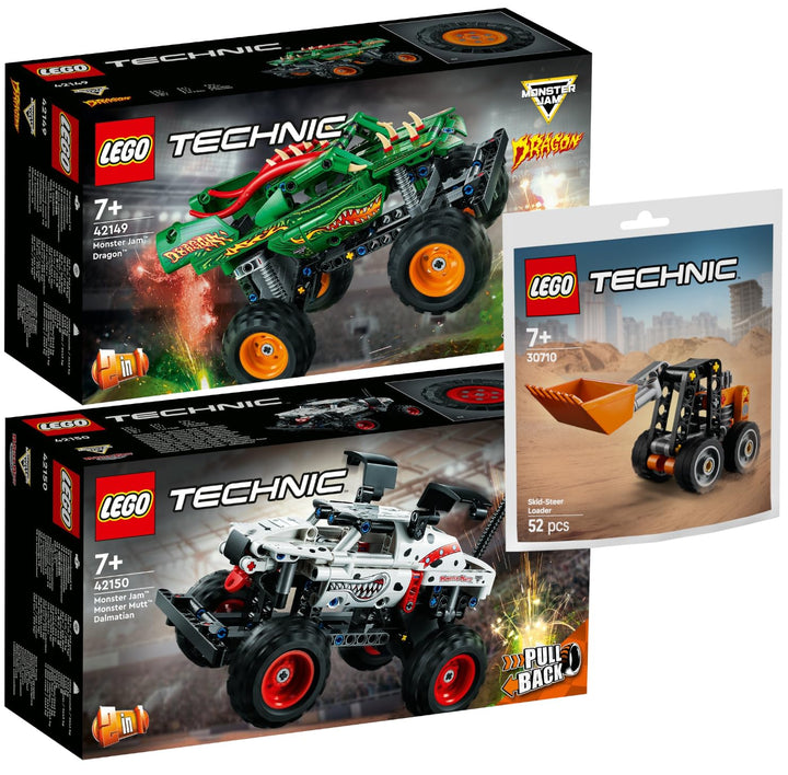 Lego Technic 3er Set: 42149 Monster Jam Dragon, 42150 Monster Jam Monster Mutt Dalmatian & 30655 Gab