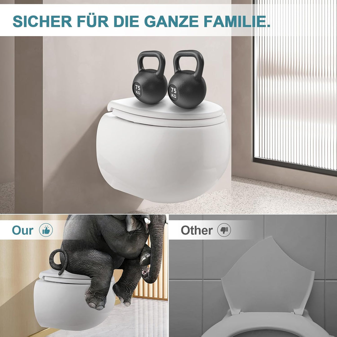 MEEJEE WC Sitz mit Absenkautomatik Oval, Toilettendeckel absenkautomatik, Klodeckel Weiss, Klobrille