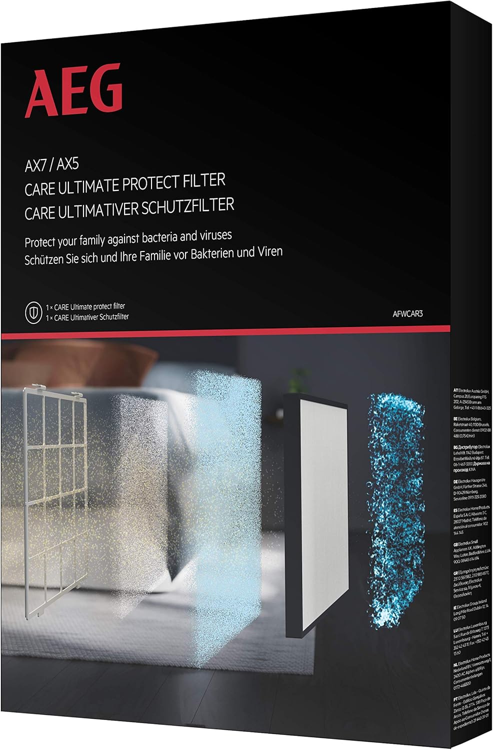 AEG AFWCAR3 Care Schutzfilter (Passend für AX51 & AX71 Luftreiniger, aktiver Virenschutz, beseitigt