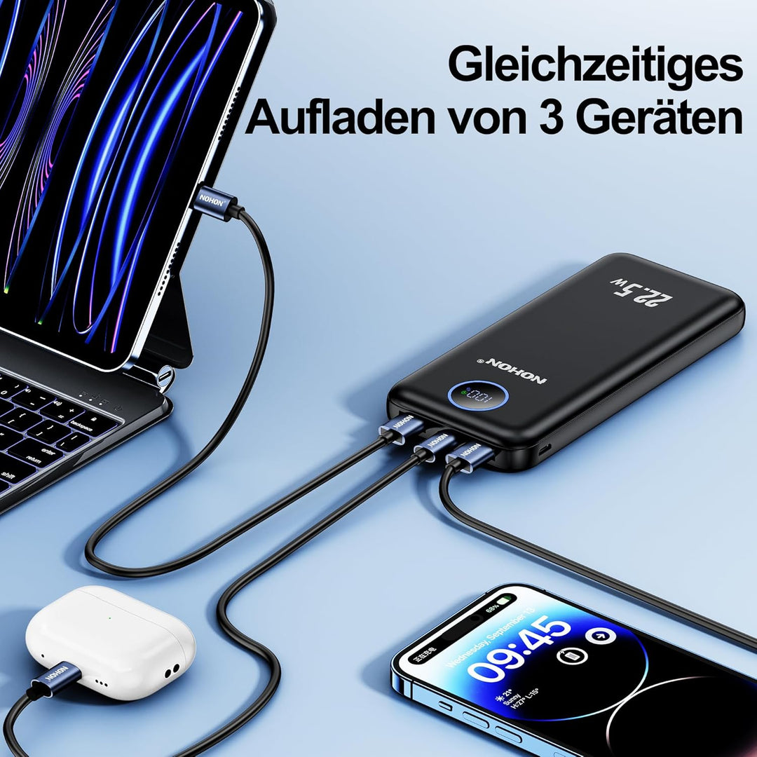 NOHON Powerbank 10000mAh Power Bank: 22,5W PD Fast Charging mit LED Display | USB-C Input & Output S