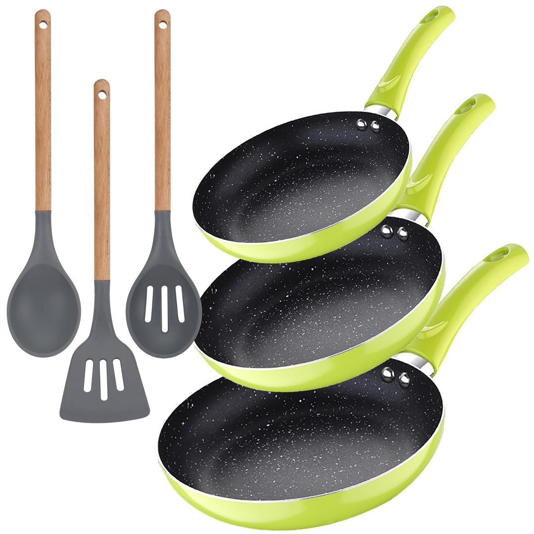 San Ignacio Set mit 3 Pfannen (20 + 24 + 28 cm) aus gepresstem Aluminium, grün mit 3 Stück, Küchenut