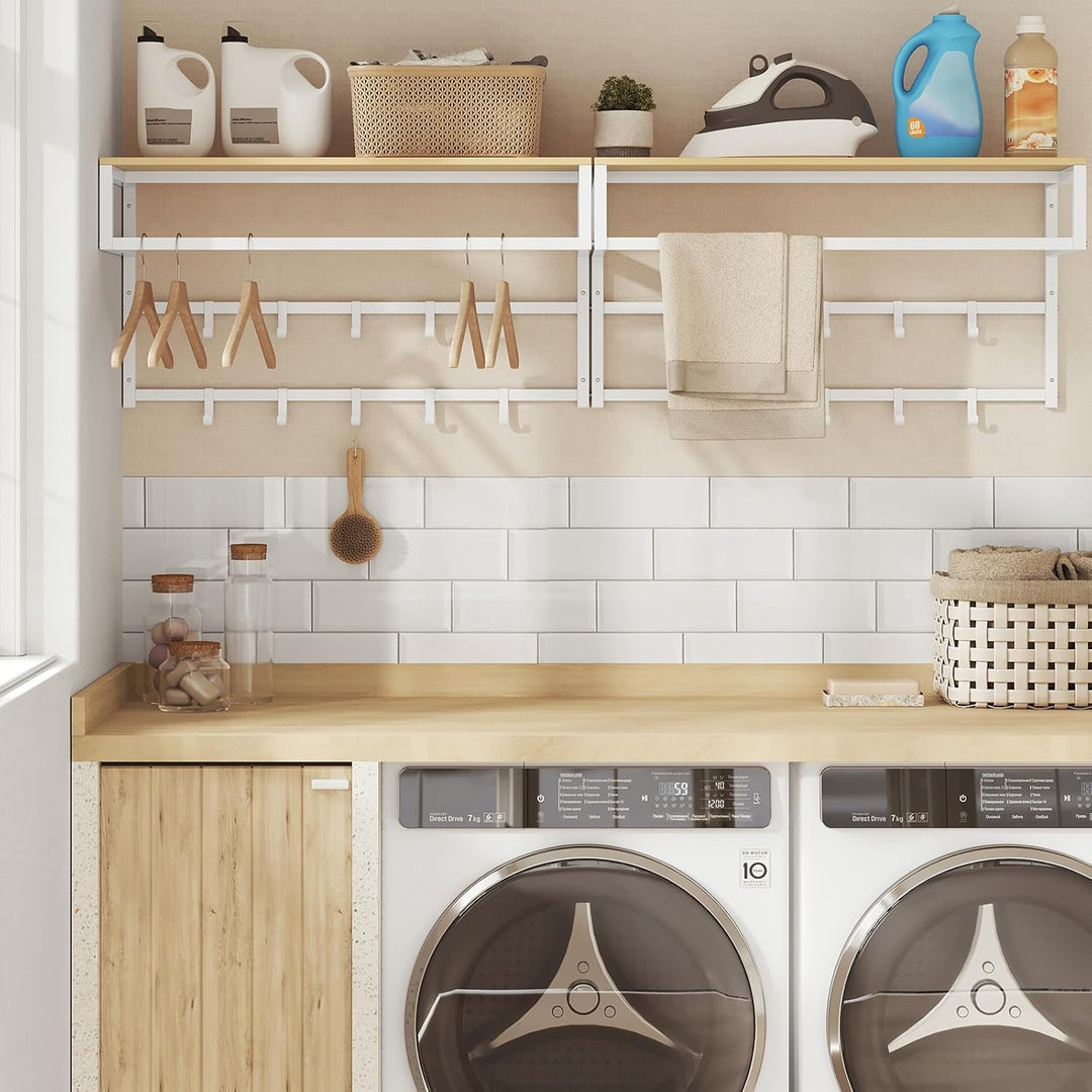 eSituro Wandgarderobe mit Ablage, Kleiderständer Wand mit Kleiderstange 10 Haken, Garderobe Wandmont