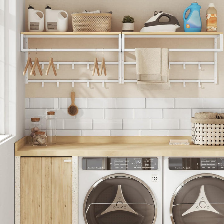 eSituro Wandgarderobe mit Ablage, Kleiderständer Wand mit Kleiderstange 10 Haken, Garderobe Wandmont