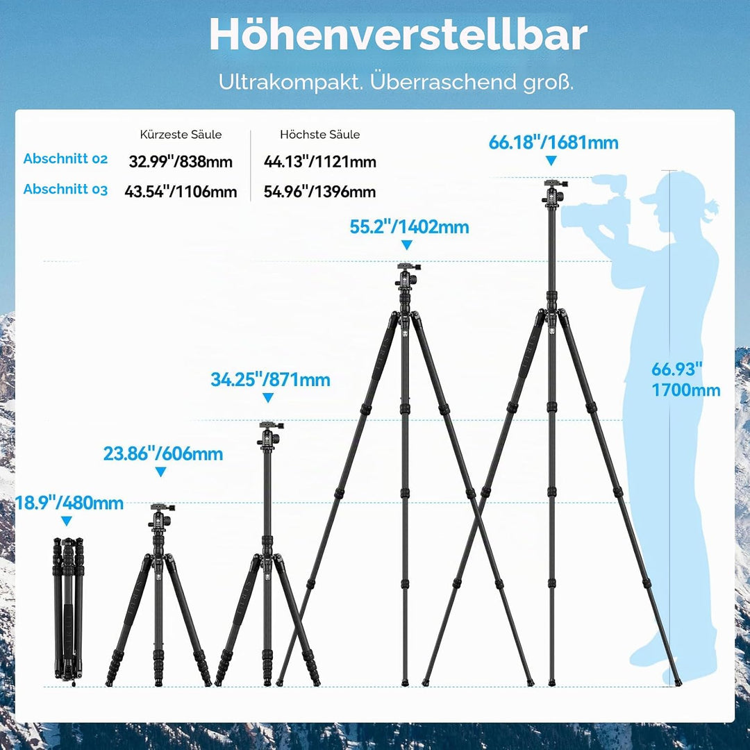 SIRUI AM-7C Carbon Reisestativ 2-in-1 mit 360° Kugelkopf, abnehmbares Bein als Monopod Trekkingstock