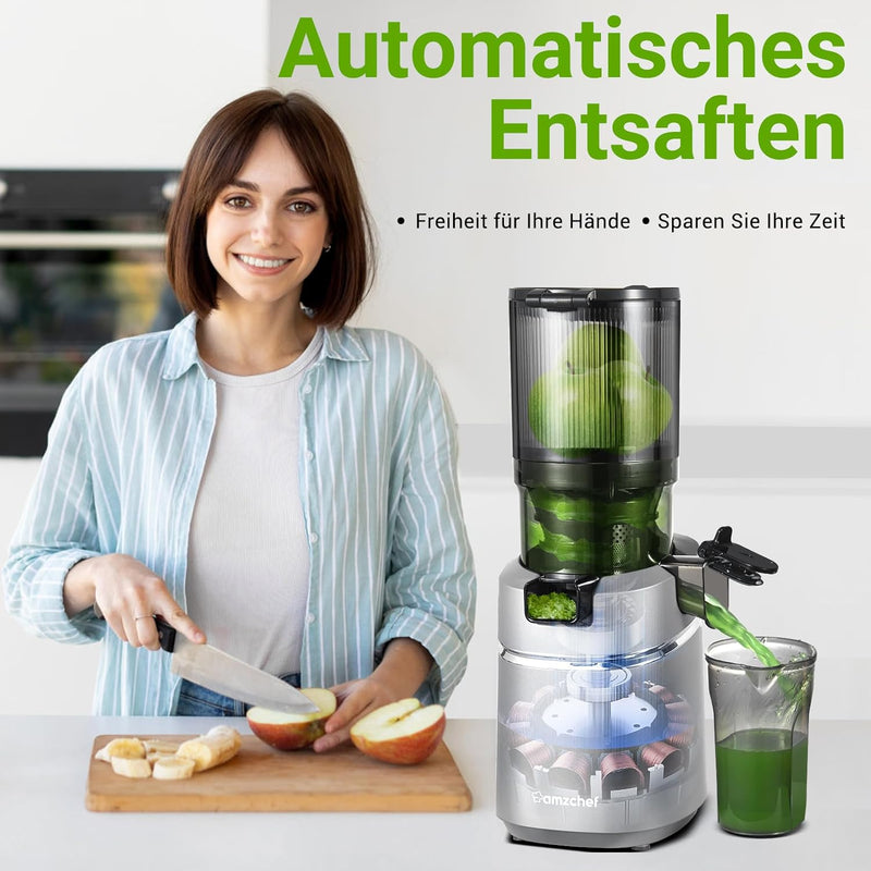 AMZCHEF Automatischer All-in-One Entsafter, 135MM Öffnung und 1,8L Entsafter für Gemüse und Obst, 25