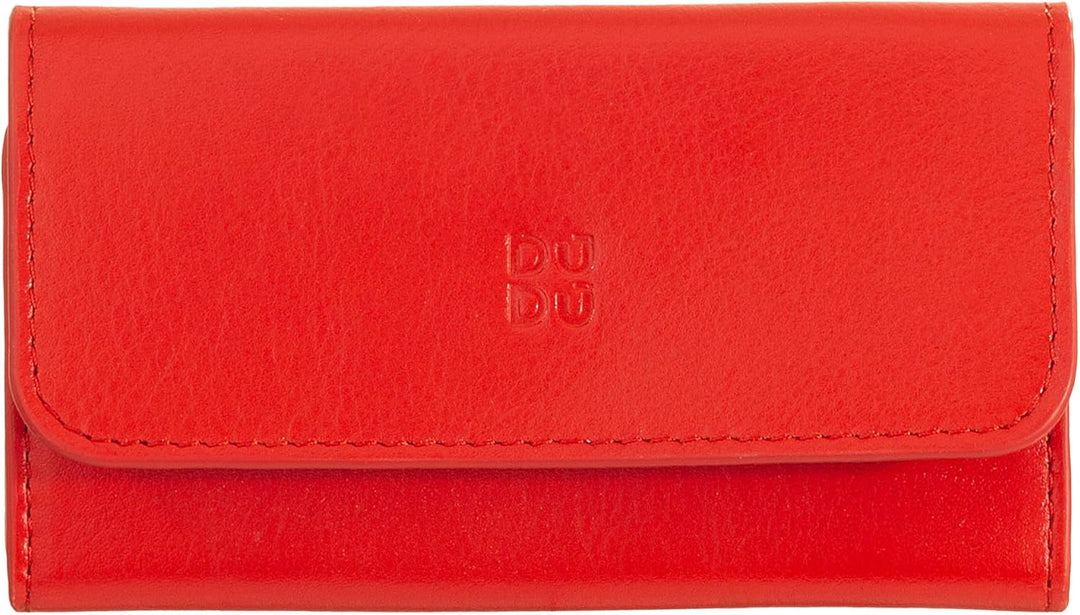 DUDU Schlüsseletui aus farbigem Leder, mit 5 Schlüsselringen, minimalistisches Design, mit Knopfvers