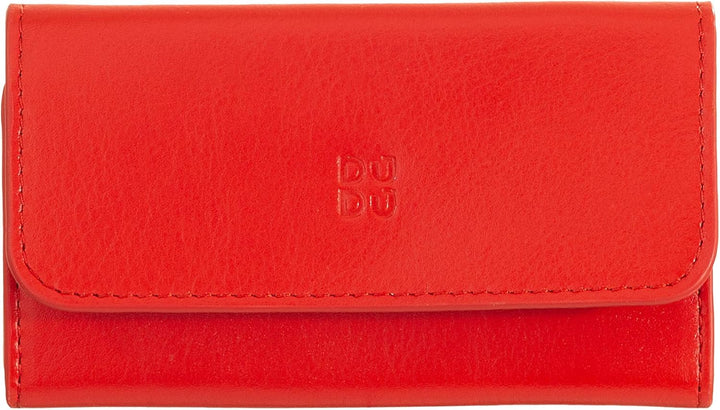 DUDU Schlüsseletui aus farbigem Leder, mit 5 Schlüsselringen, minimalistisches Design, mit Knopfvers