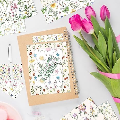 Blumenmuster Scrapbook Papier, 24 Blatt/12 Designs Doppelseitiges Bastelpapier, Frühlingsblume Karte