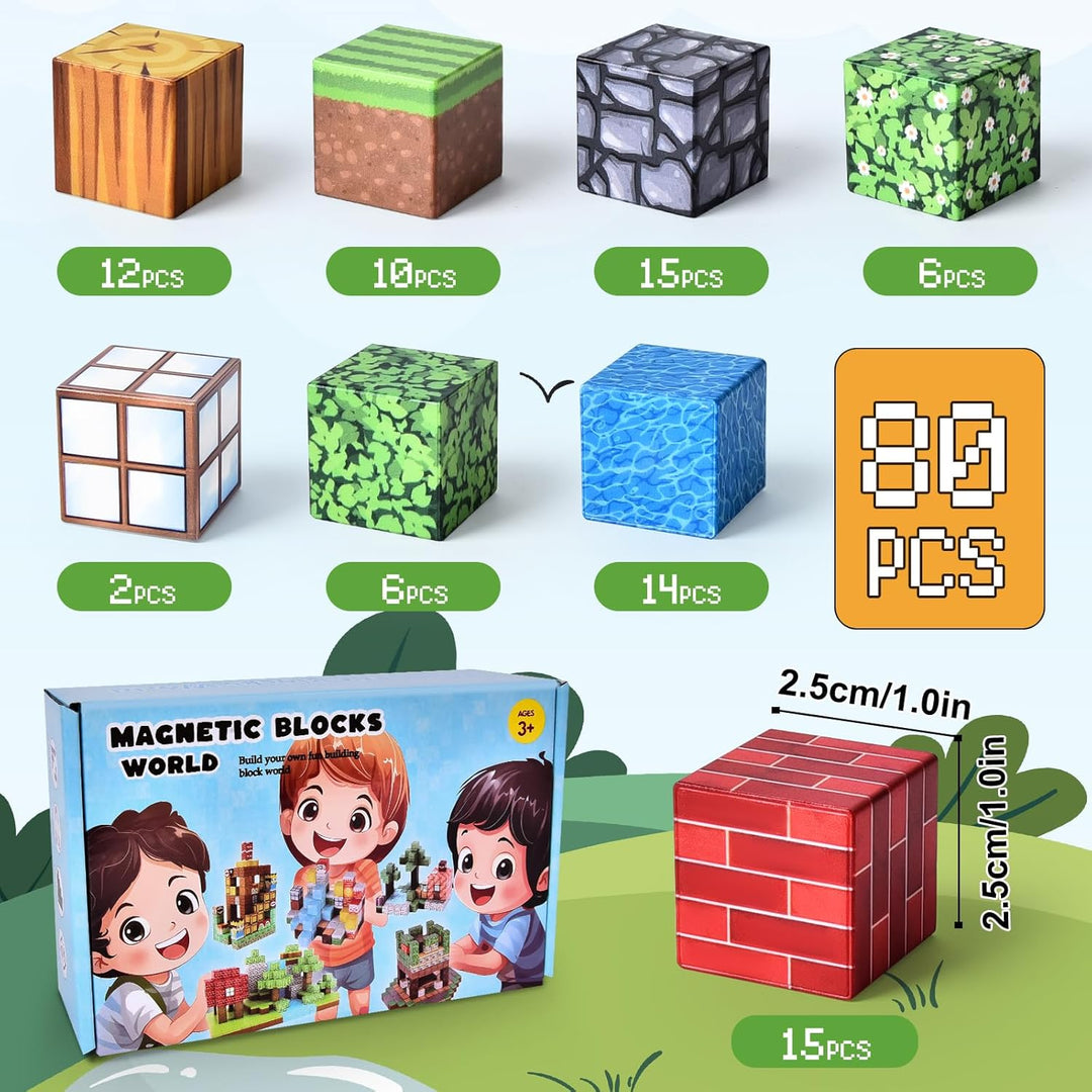 Ulikey Magnetische Bausteine, 80 Stück Magnetic Building Cubes 2.5CM Magnetische Würfel Set Wald Mag