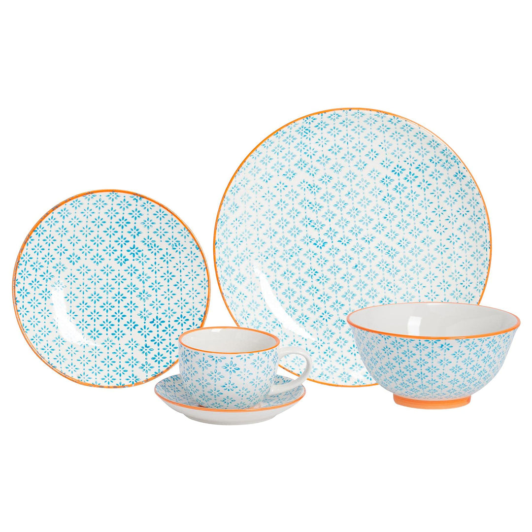 Nicola Spring Handgedrucktes Abendessenset - Blau - 30pc