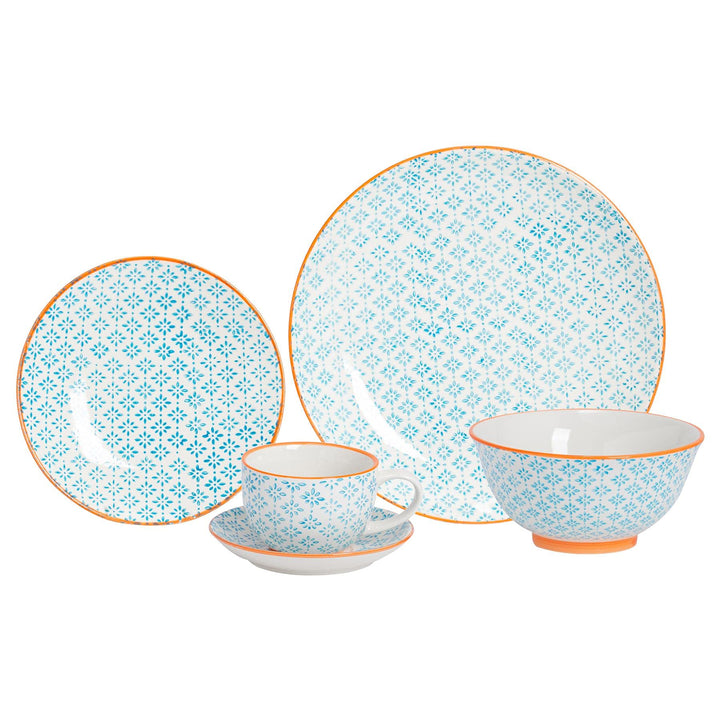 Nicola Spring Handgedrucktes Abendessenset - Blau - 30pc